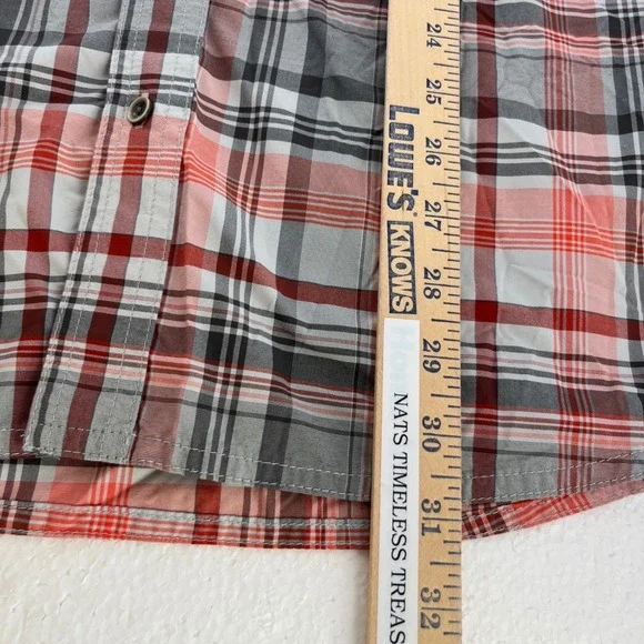 Prana Short Sleeve Button Up Shirt Mens Size Large Plaid Red Gray Pocket Casual - Picture 7 of 7